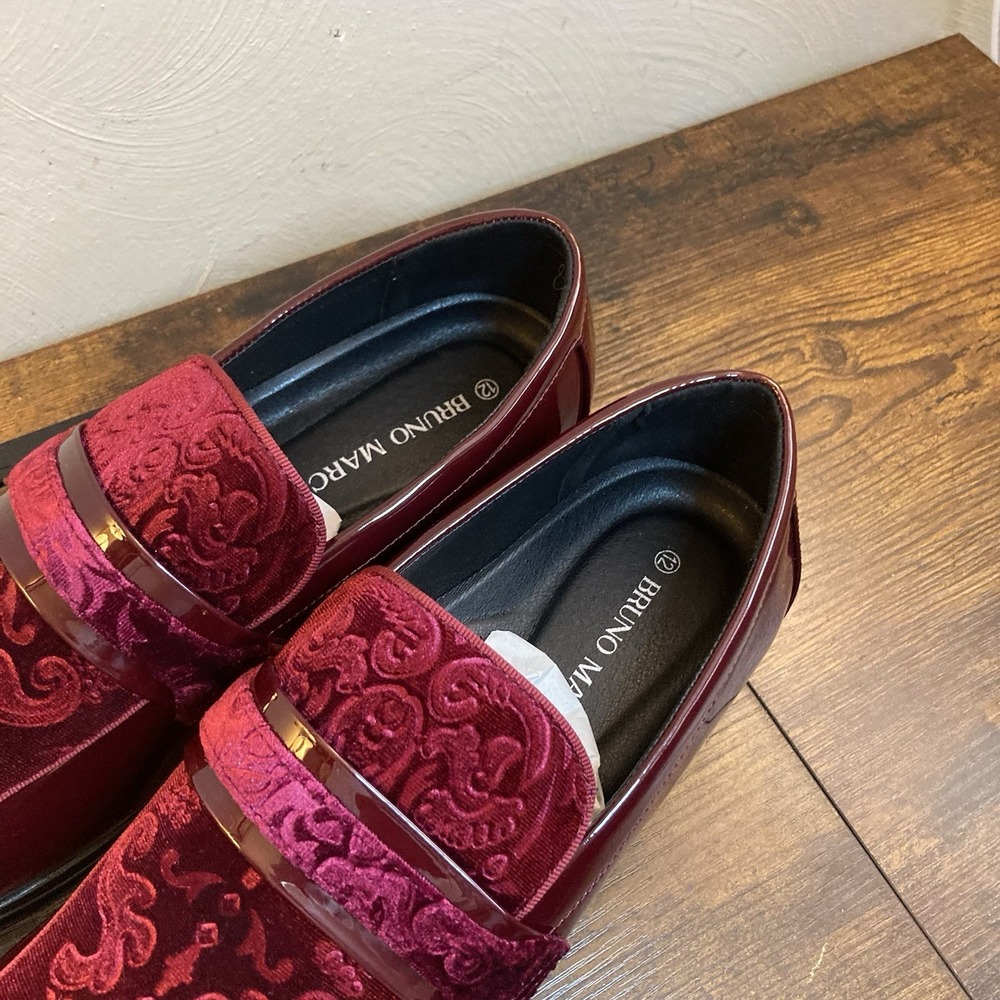 Bruno Marc Mens Sz 12 Tuxedo Loafers Red Velvet Slip-on Dress Shoe Fashion Prom - Picture 3 of 13